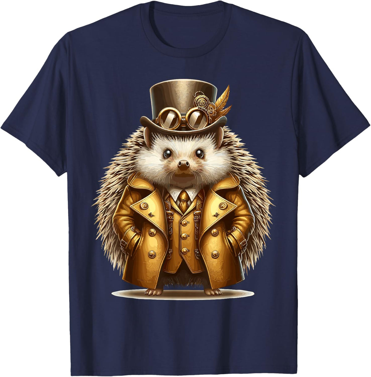 Steampunk Hedgehog Victorian Steampunk Animal T-Shirt - Navy Blue