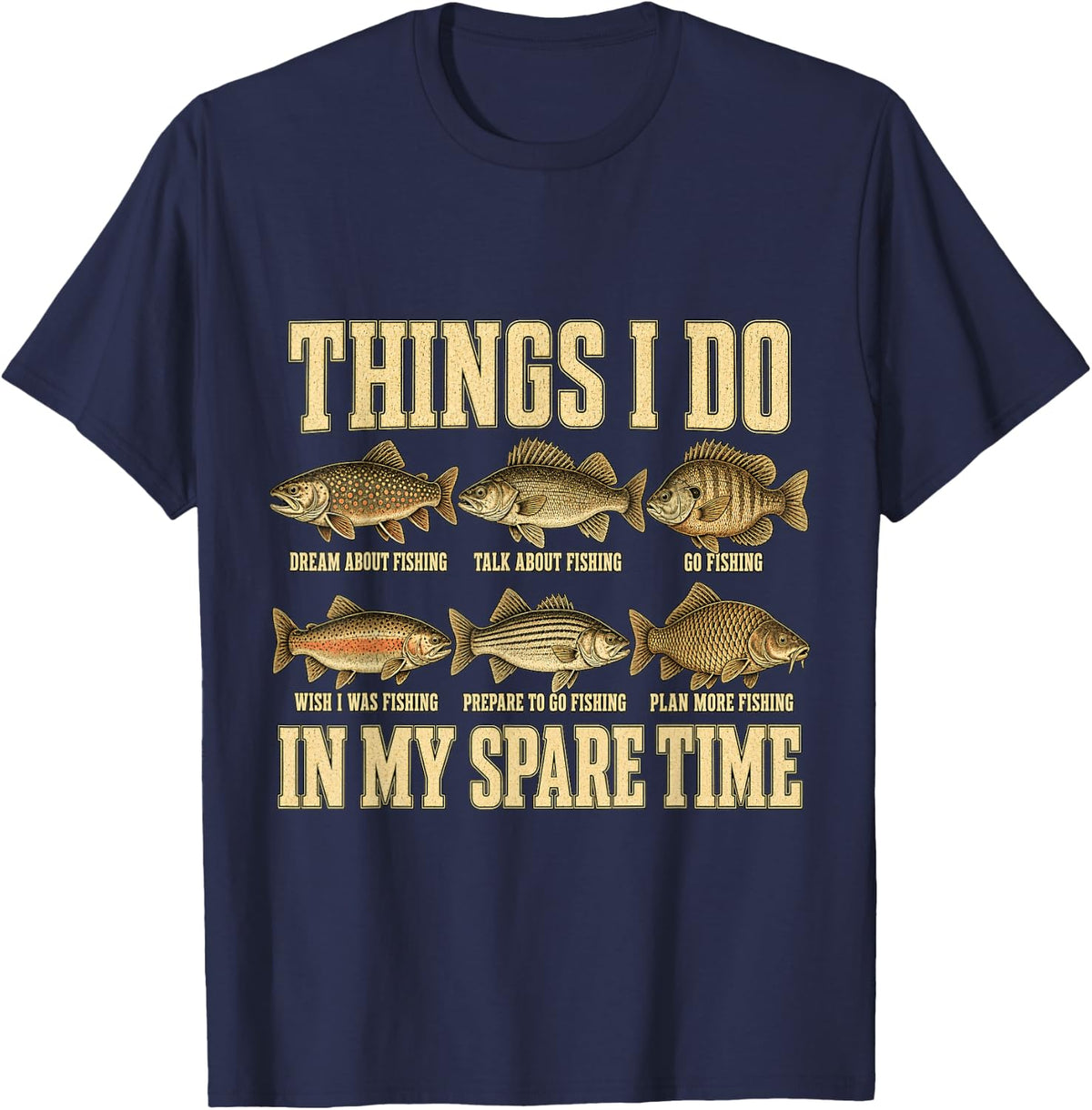 Things I Do in My Spare Time Fishing Boys Men Bass Fishing T-Shirt - Navy Blue