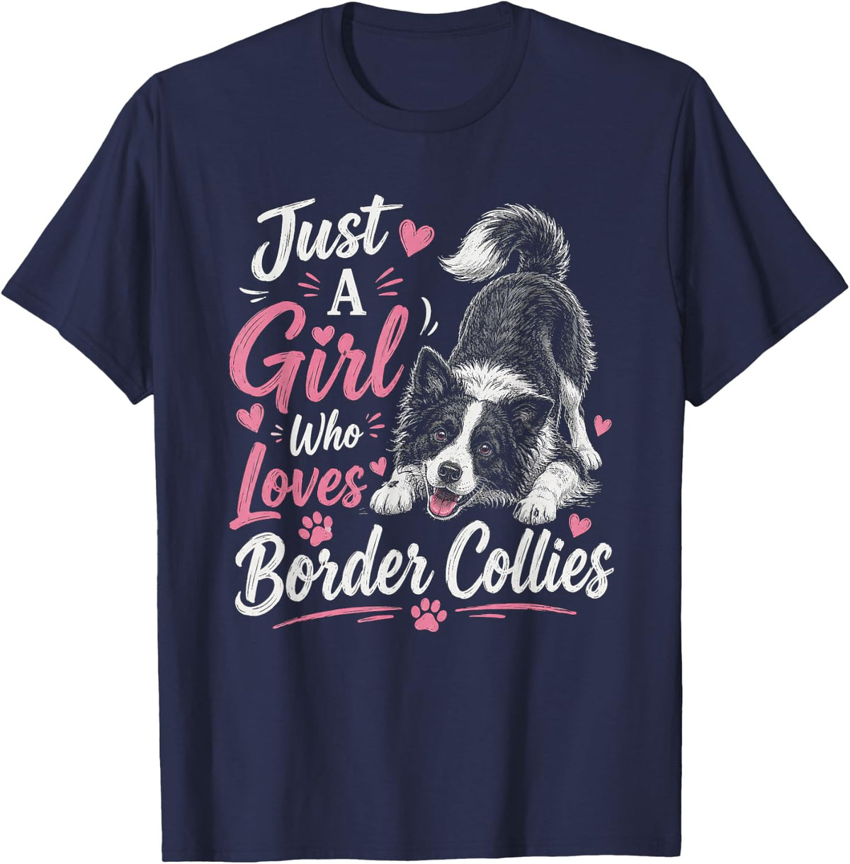 Just A Girl Who Loves Border Collies Artwork Design T-Shirt - Navy Blue