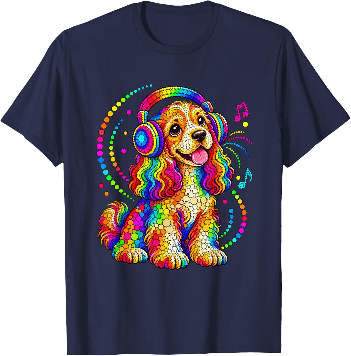Funny Cocker Spaniel Dots Art Boys Girls Students Animals T-Shirt - Navy Blue