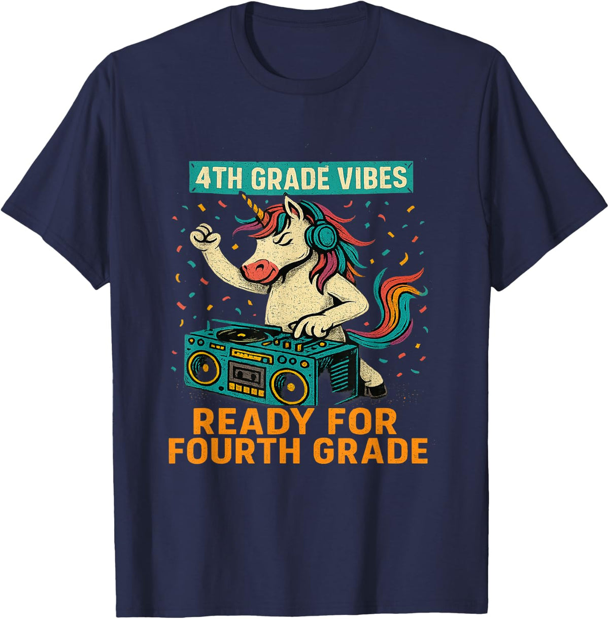 4th Grade Vibes Unicorn DJ Ready For Fourth Grade T-Shirt - Navy Blue
