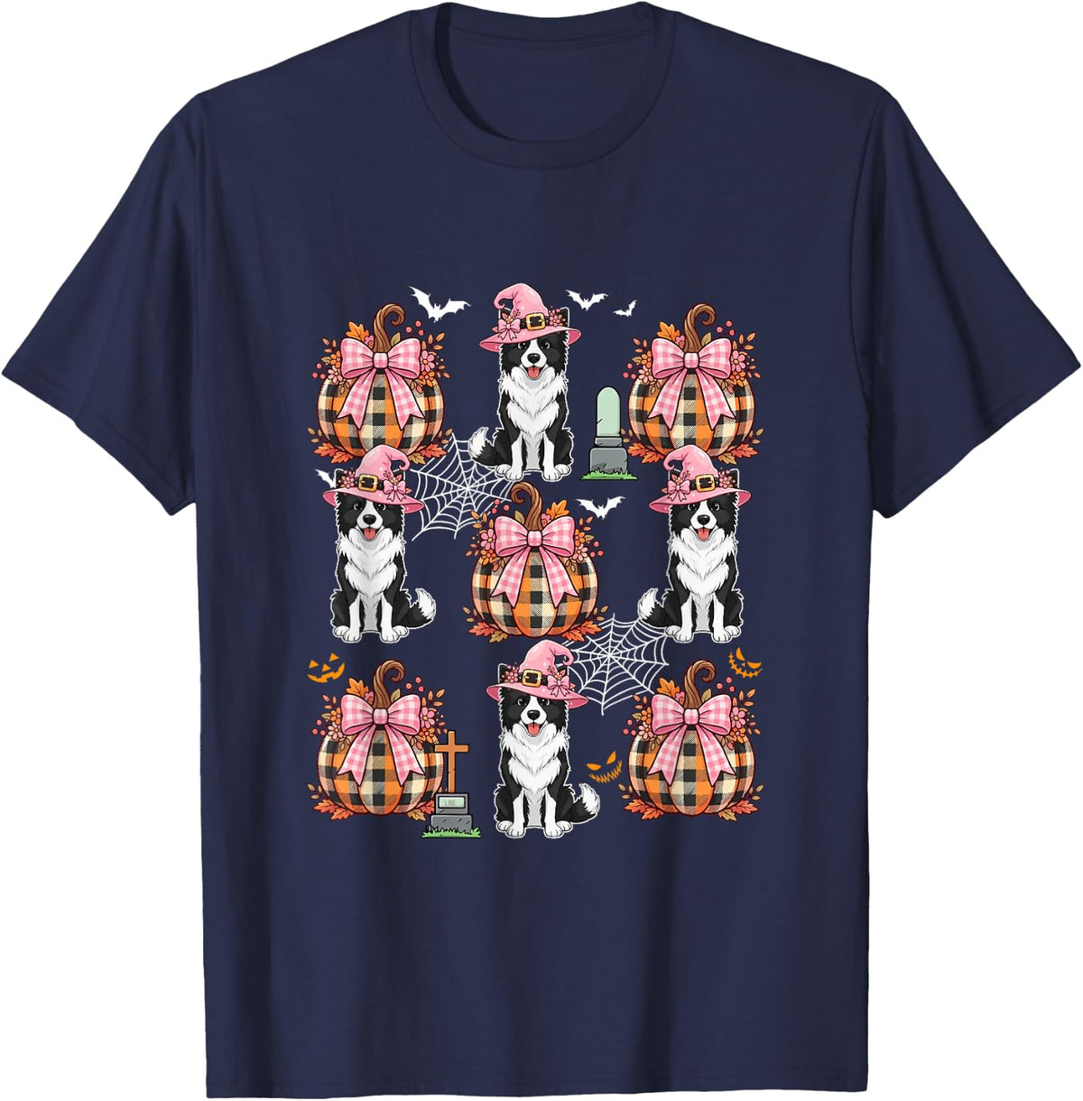 Border Collie As Witch Pumpkin Bow Tie Collection Halloween T-Shirt - Navy Blue