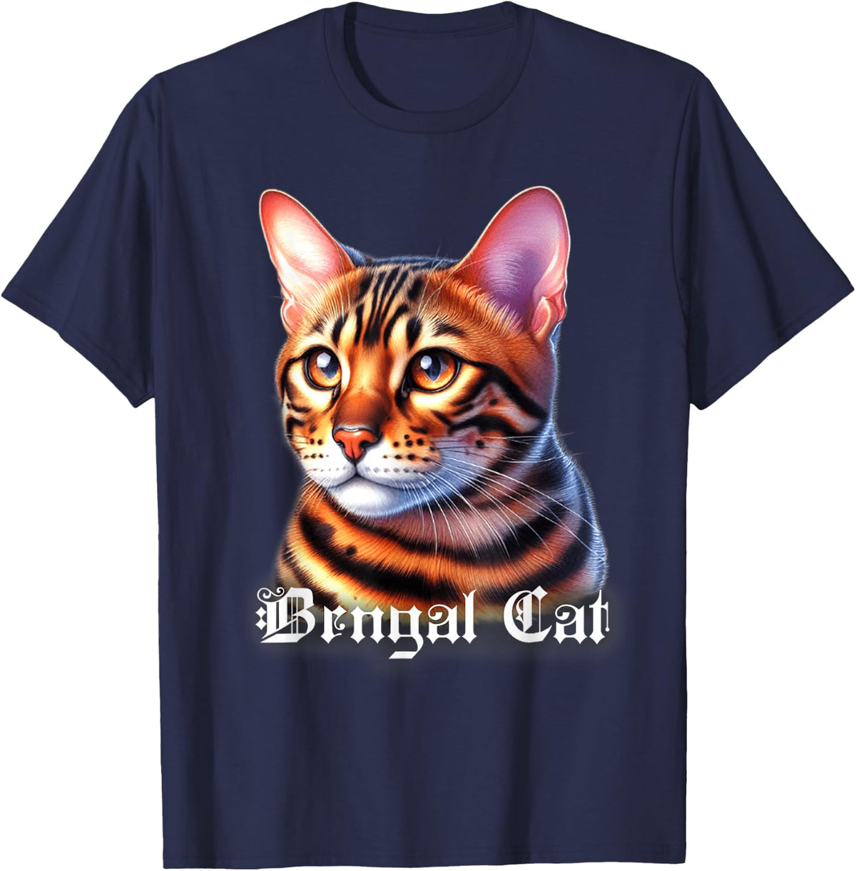 Bengal Cat Portrait x Cute Cat T-Shirt - Navy Blue