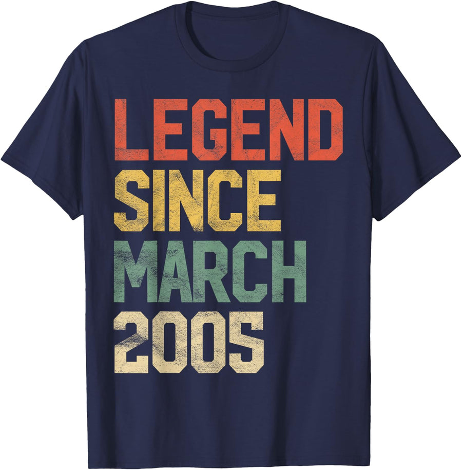 17 Year Old Gifts Legend Since March 2005 17th Birthday T-Shirt Tee for Boys Girls - Navy Blue