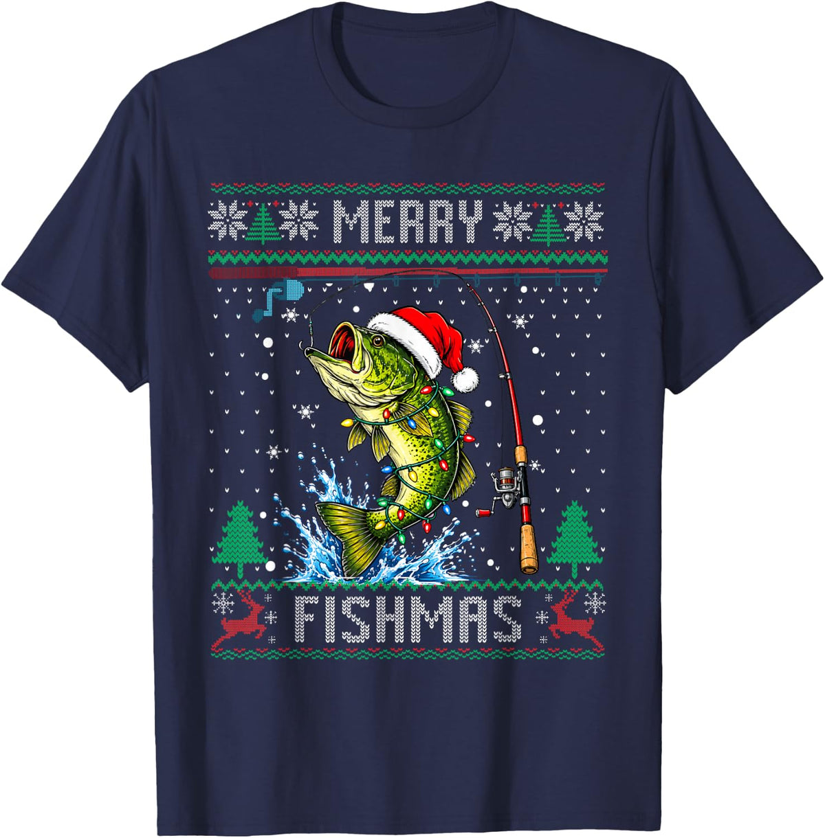 Merry Fishmas Santa Fishing Lovers Funny Fisherman Christmas T-Shirt - Navy Blue