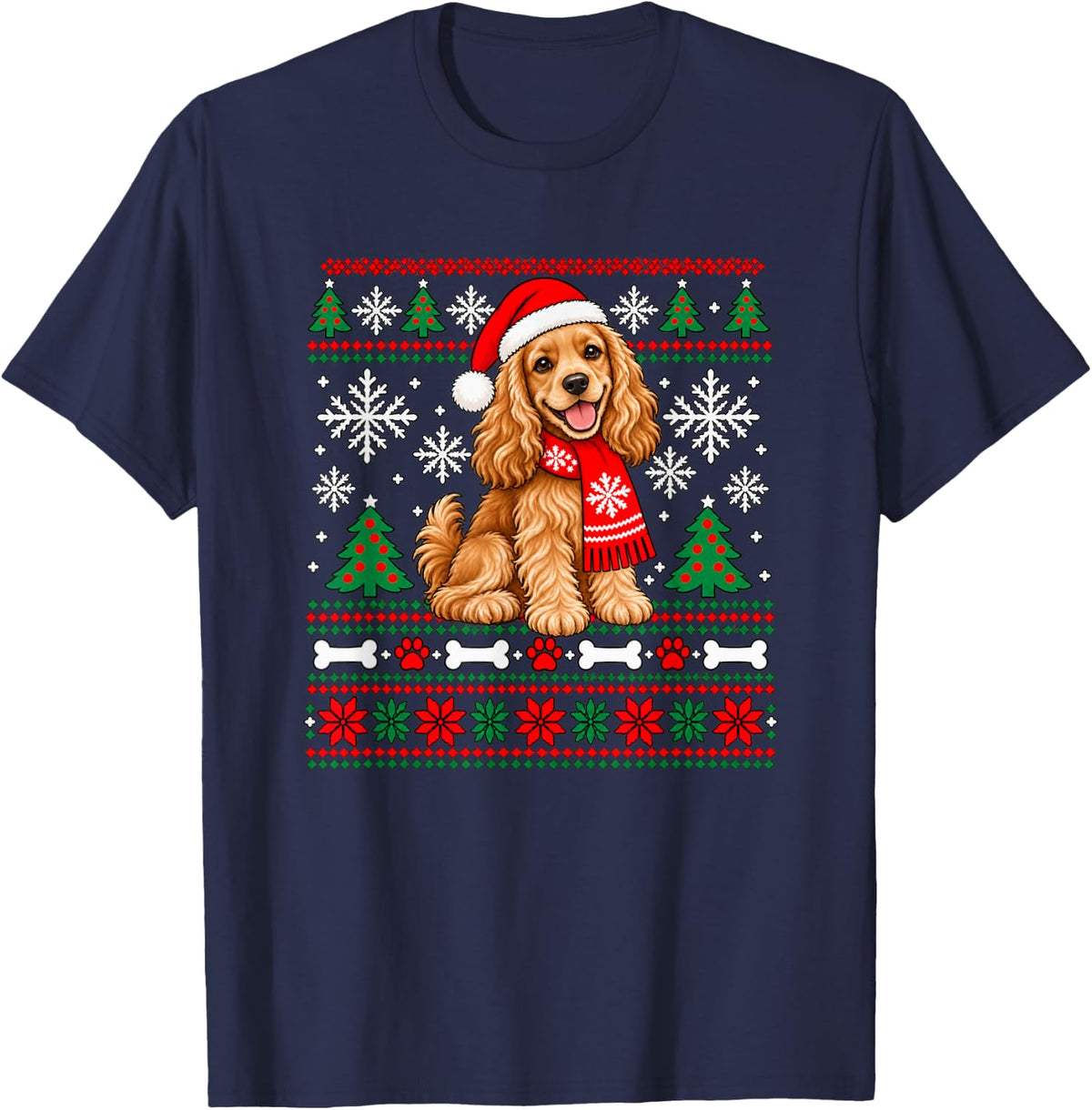 Spanish Cocker Spaniel Dog Ugly Xmas Sweaters T-Shirt - Navy Blue