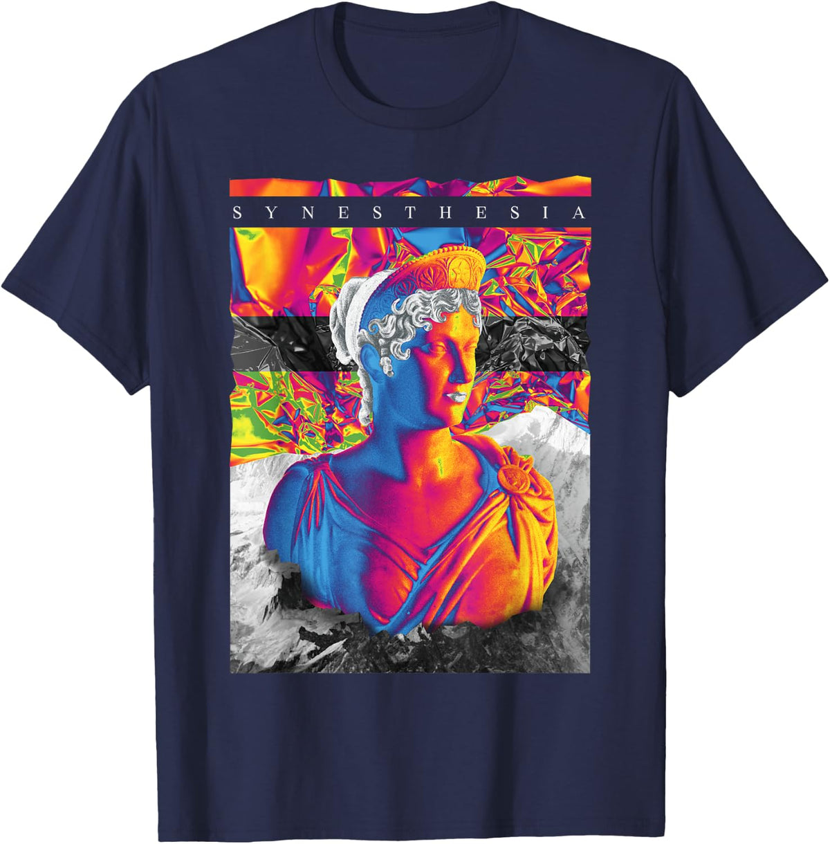 Synesthesia Greek Statue Vaporwave T-Shirt - Navy Blue