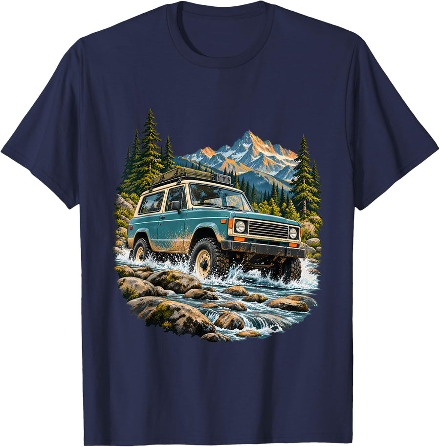 Overlanding 4x4 River Crossing Off Road Mountain Adventure T-Shirt - Navy Blue