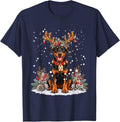 Doberman Pinscher Christmas Reindeer Lights Dog Xmas T-Shirt - Navy Blue