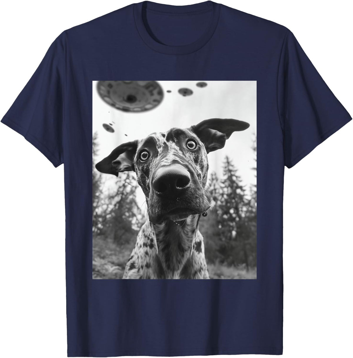 Dog Mom Dad - Funny Alien Selfie Catahoula Leopard UFO T-Shirt - Navy Blue