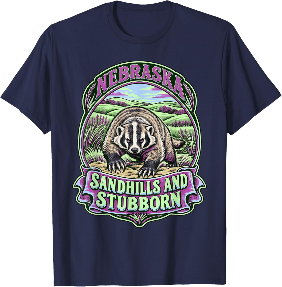 Nebraska Badger Gold Leaf Sign Art T-Shirt - Navy Blue