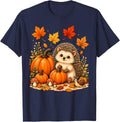 Cute Hedgehog Pumpkin Mushroom Autumn Halloween Hedgehog T-Shirt - Navy Blue