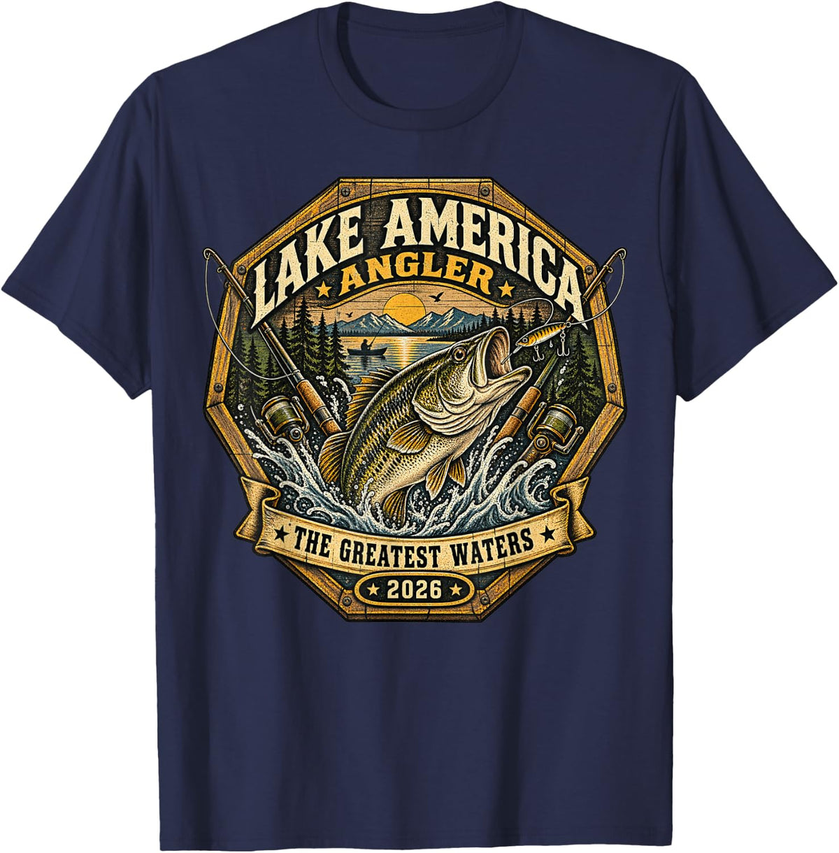 Lake America Angler BASS Fishing Club SEA Adventure T-Shirt - Navy Blue