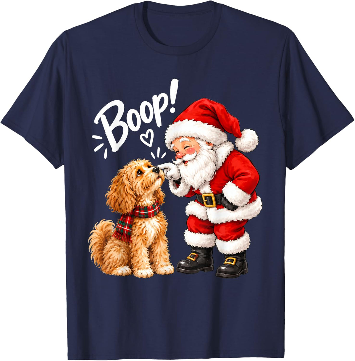 Santa Boop Goldendoodle Christmas Dog Lover Holiday Xmas T-Shirt - Navy Blue