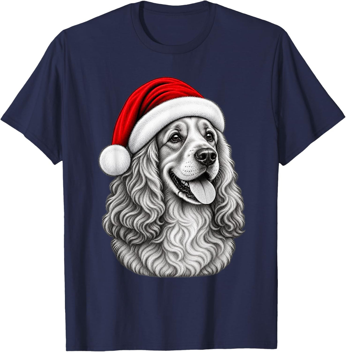 Christmas Santa Hat Cocker Spaniel Cute Pet Dog Xmas T-Shirt - Navy Blue