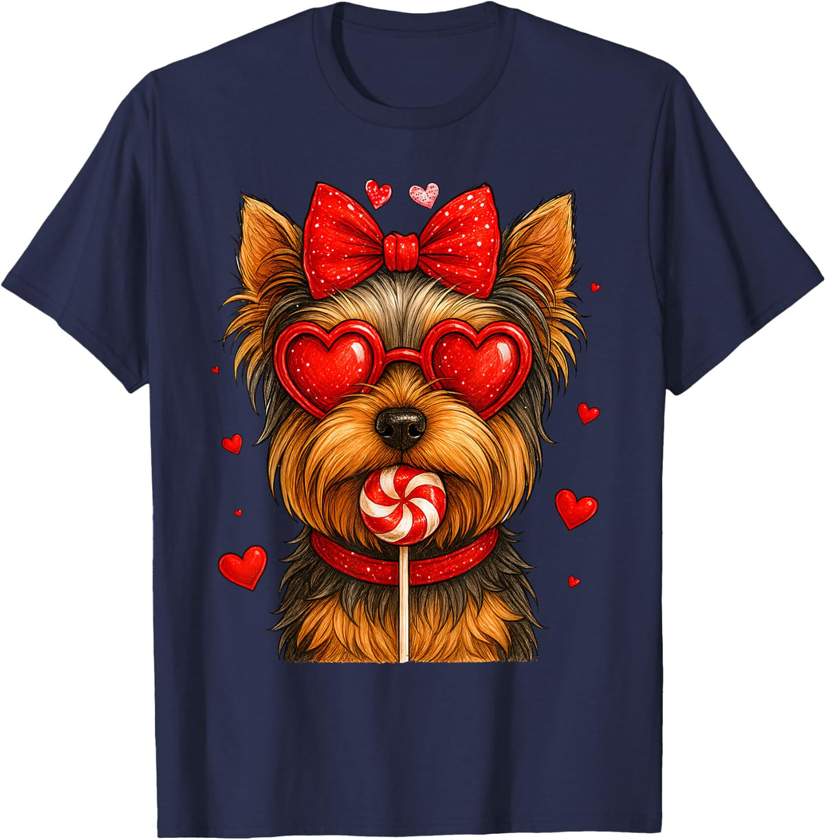 Cute Yorkshire Terrier Yorkie Valentine Heart Candy Kid Girl T-Shirt - Navy Blue