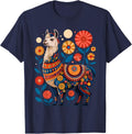 Peru Llama Alpaca Flowers Peruvian Souvenir T-Shirt - Navy Blue