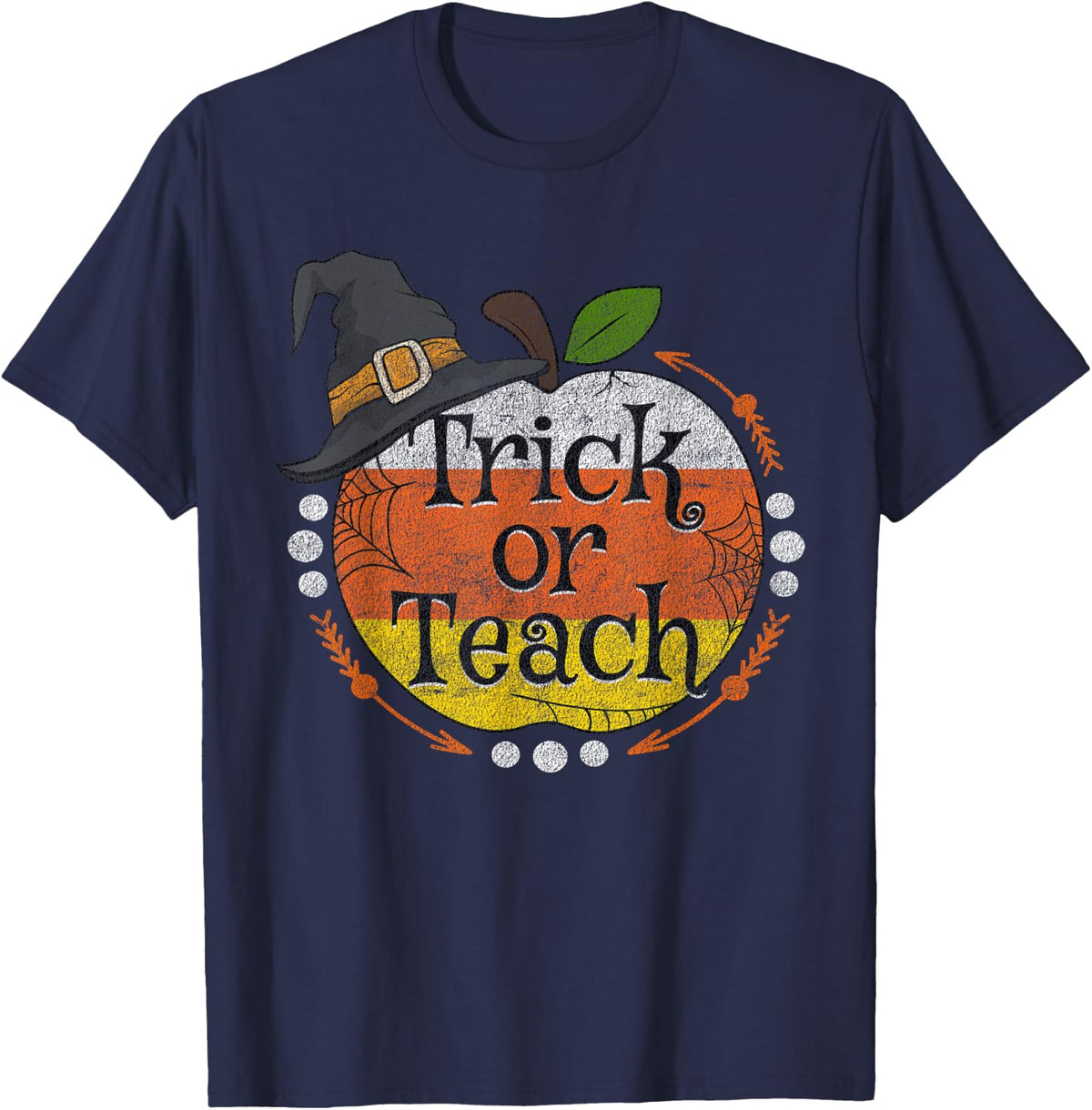 Retro Trick Or Teach Ghost Teacher Halloween Costume Womens T-Shirt - Navy Blue