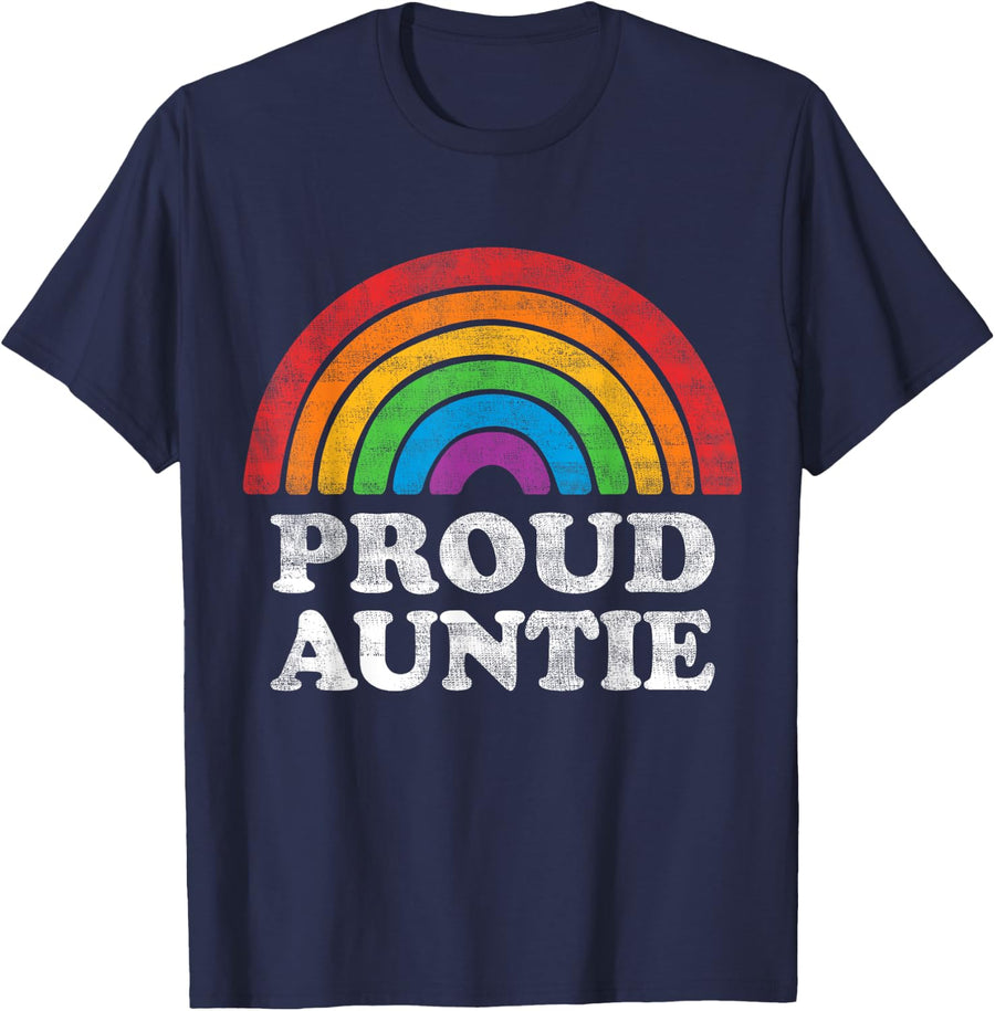 Proud Auntie LGBTQ Rainbow Support LGBT Gay Pride Month T-Shirt - Navy Blue
