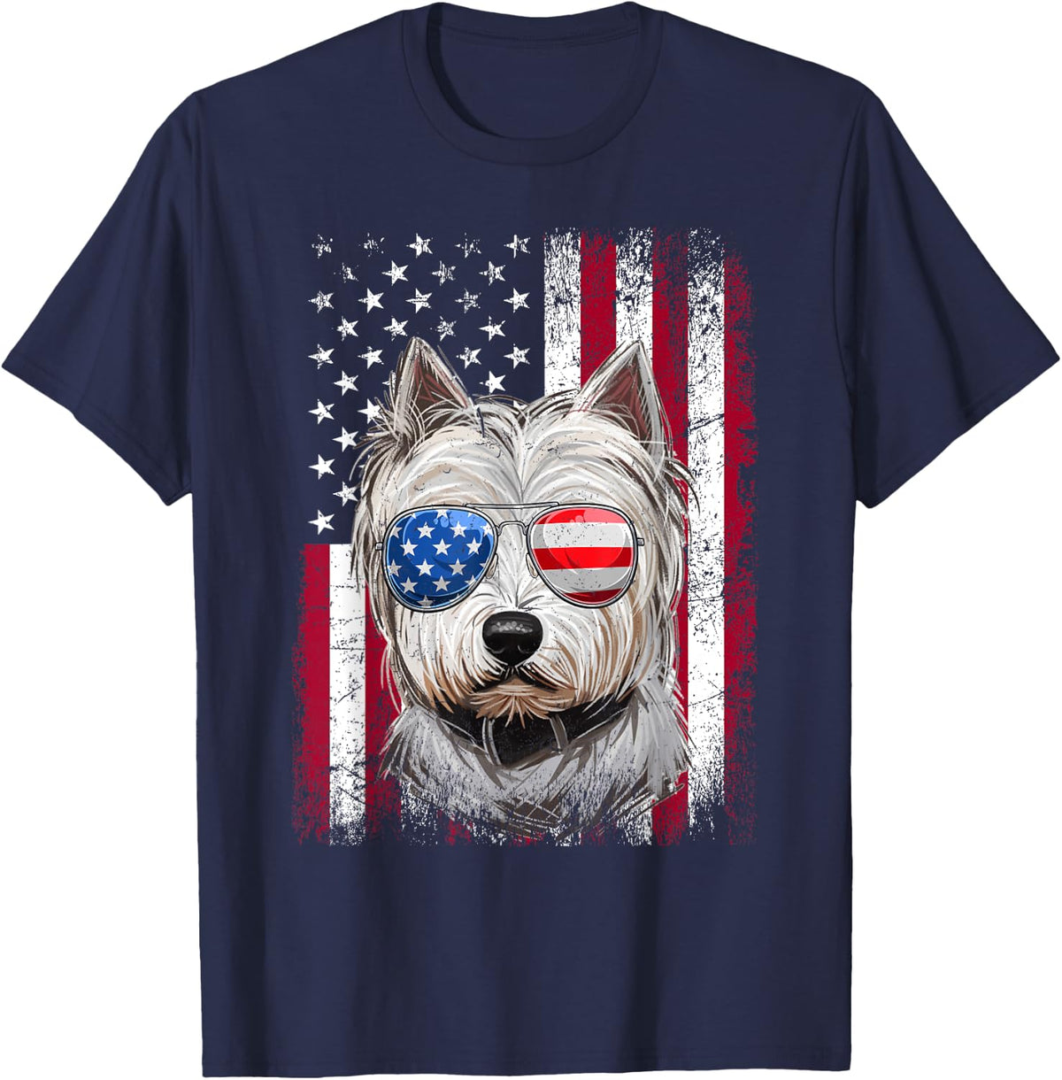 American Flag Patriotic Westie Dog Lover 4th Of July T-Shirt Tee For Men Women - Navy Blue
