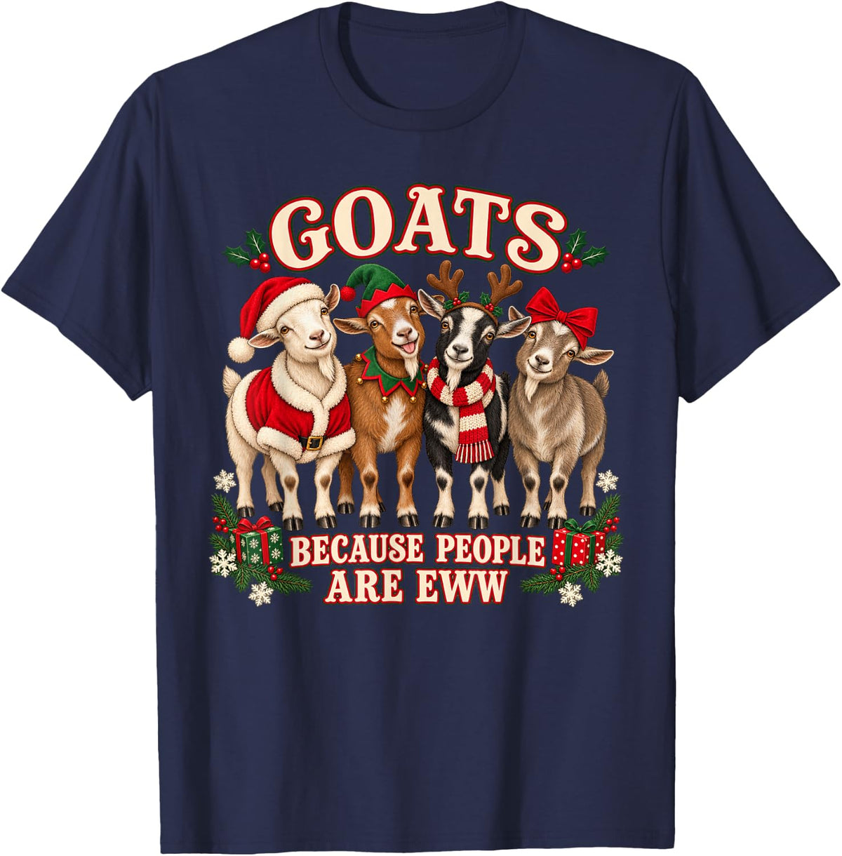 Goat Christmas Funny Festive Goats T-Shirt - Navy Blue