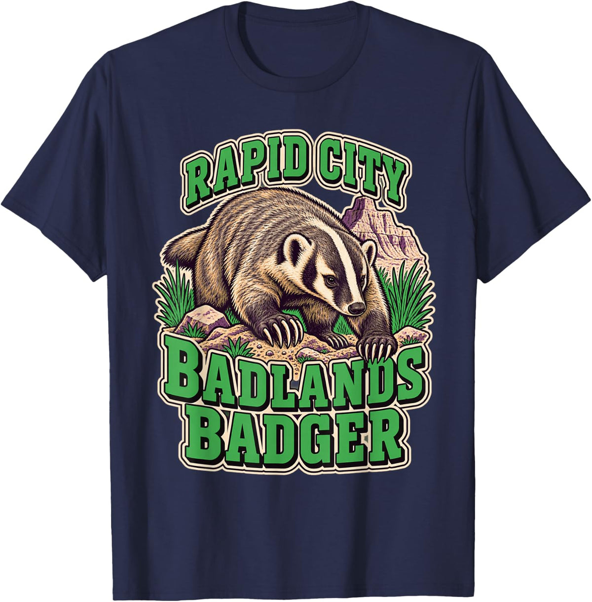 Rapid City Badlands Badger Field Journal Art T-Shirt - Navy Blue