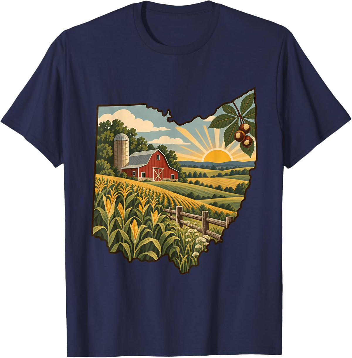 Ohio Farm Country Barn Proud Buckeye State T-Shirt - Navy Blue