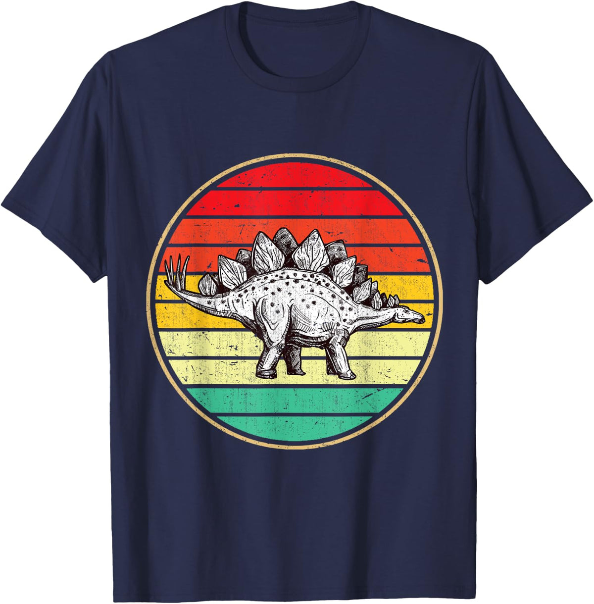 Retro Dinosaur Stegosaurus Dino T-Shirt - Navy Blue