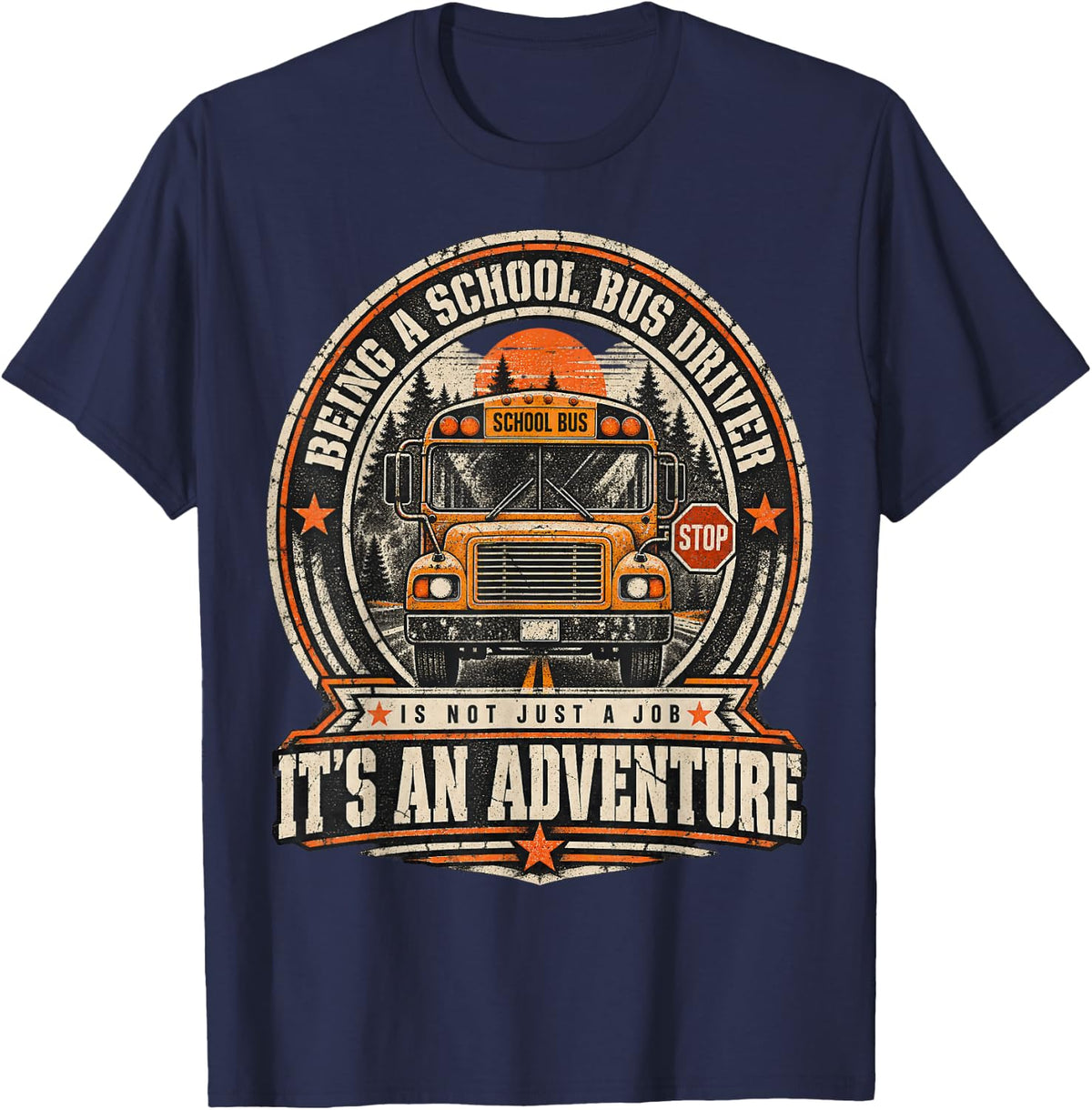 School Bus Driver Its an Adventure Grunge Badge T-Shirt - Navy Blue