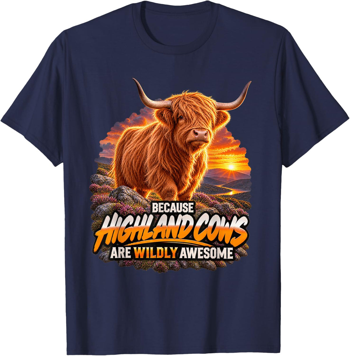 Highland Cow Wildly Awesome Scottish Highland Cattle T-Shirt - Navy Blue