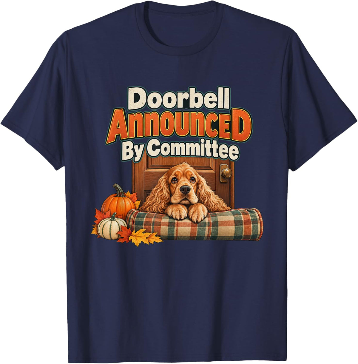 Doorbell Announced By Committee Cocker Spaniel Graphic T-Shirt - Navy Blue