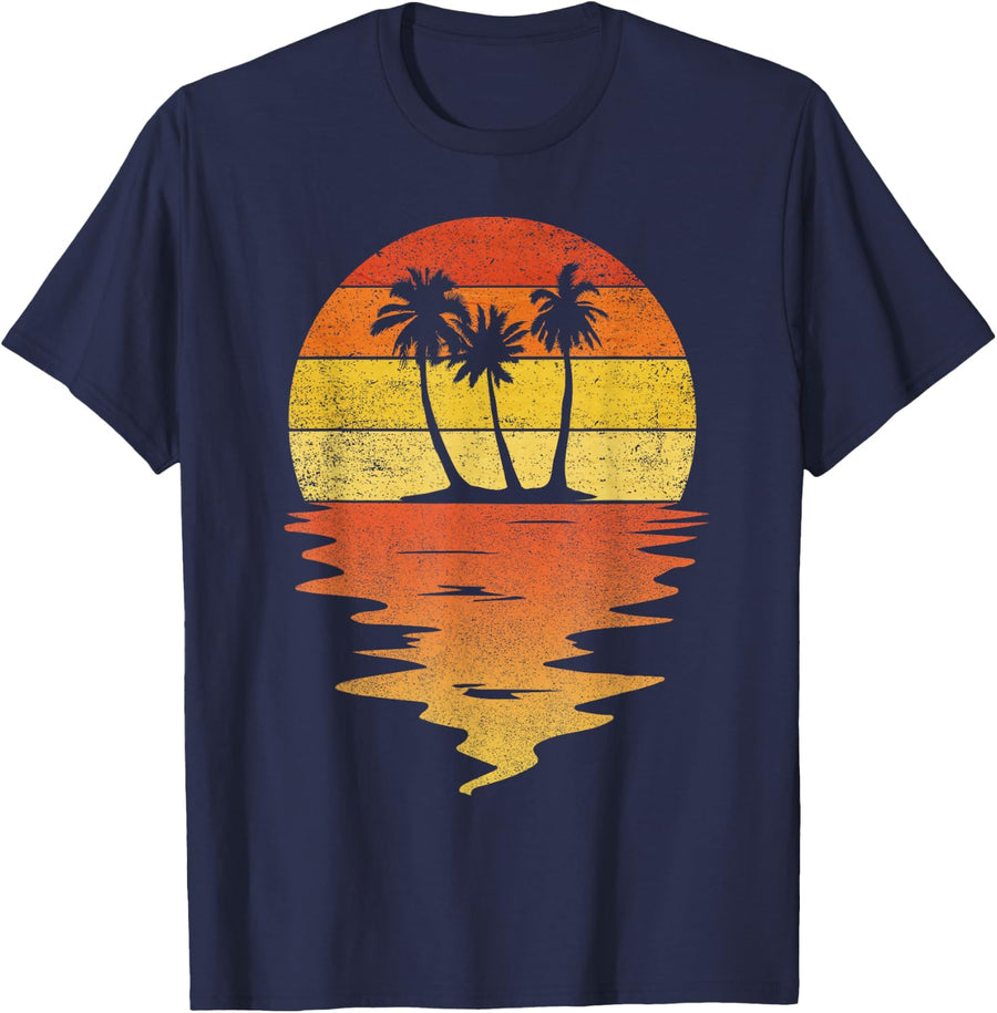 Palm Trees Shirt Retro Sunset 70s Vintage Palm Trees T-Shirt - Navy Blue