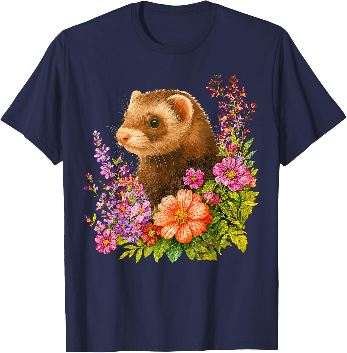 Floral Ferret T-Shirt - Navy Blue