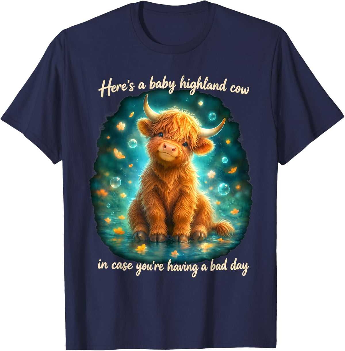 Baby Highland Cow for A Bad Day Calf Cheer Up T-Shirt - Navy Blue