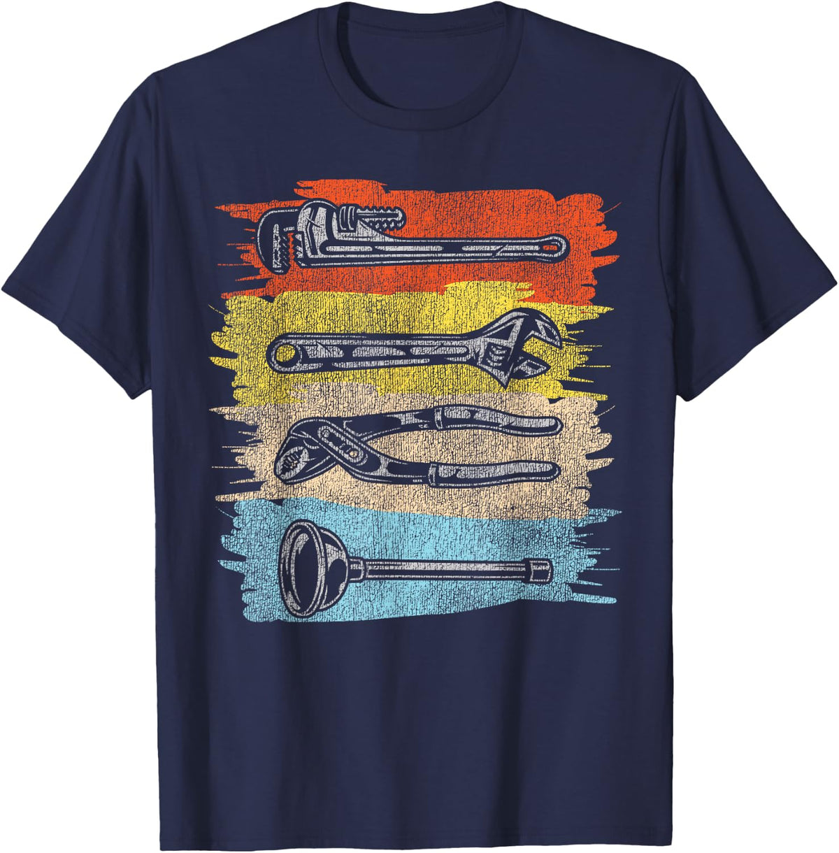 Plumbing Plumber Tools Pipe Wrench Plunger T-Shirt - Navy Blue