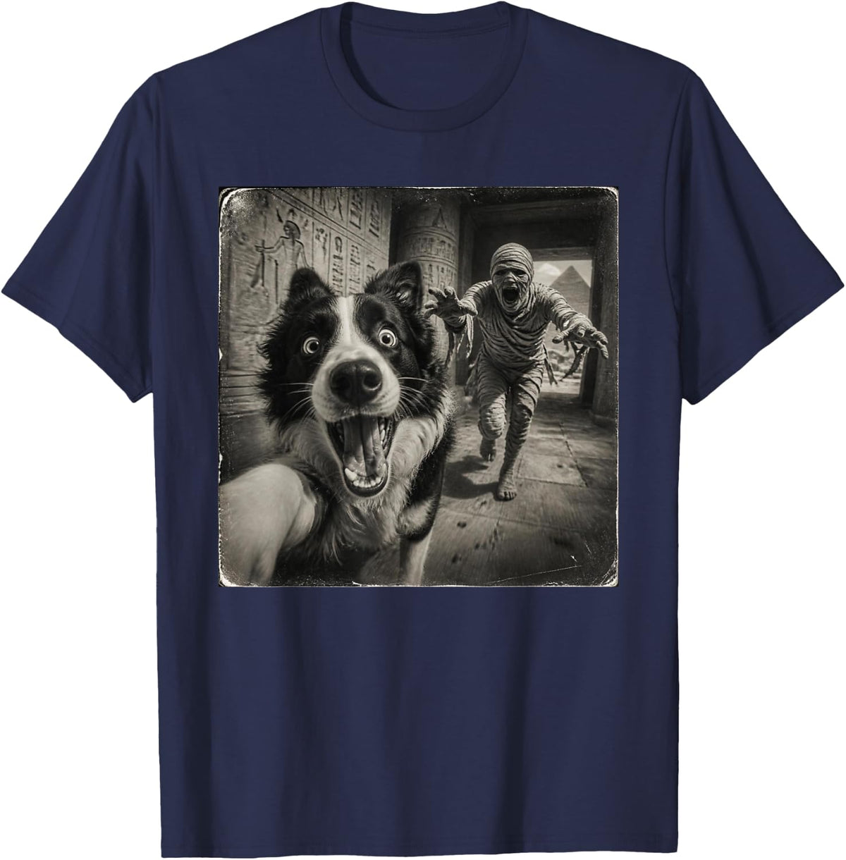 Funny Border Collie Egyptian Mummy T-Shirt - Navy Blue