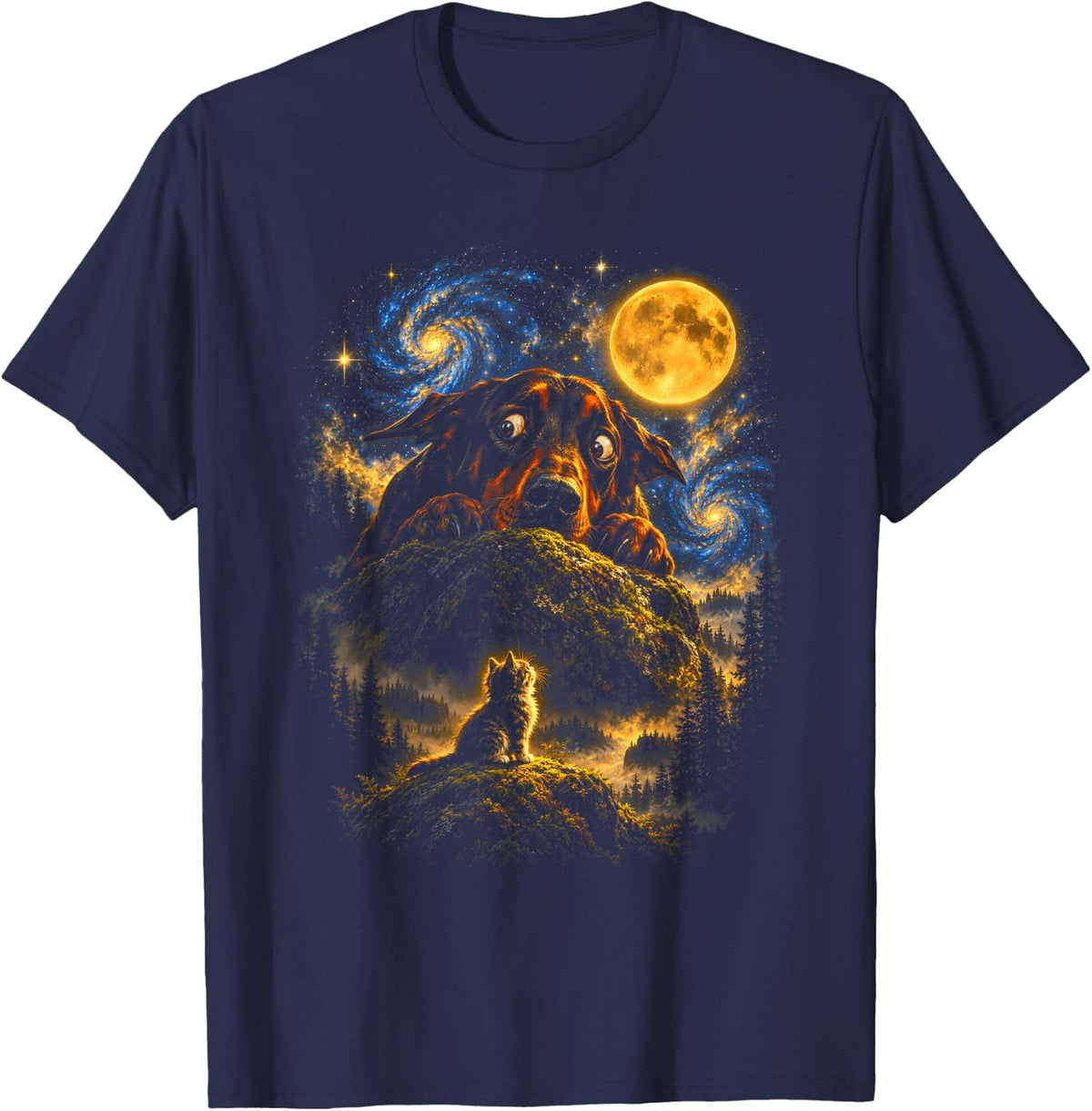 Doberman Pinscher Kitten Cat Lover T-Shirt - Navy Blue
