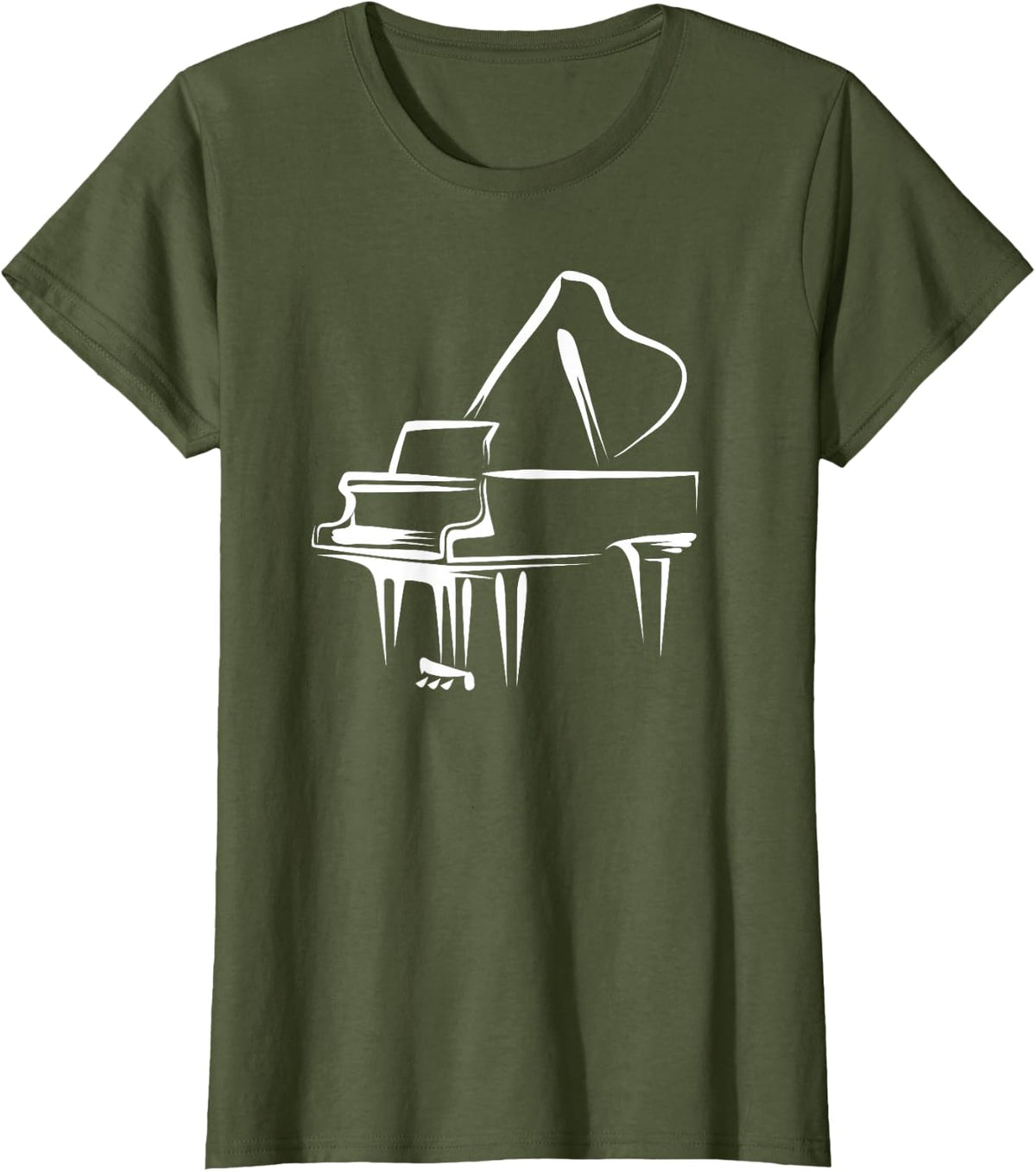 Piano Drawing Line Art Piano Piano Piano Music Pianist Art T-Shirt - Olive Green