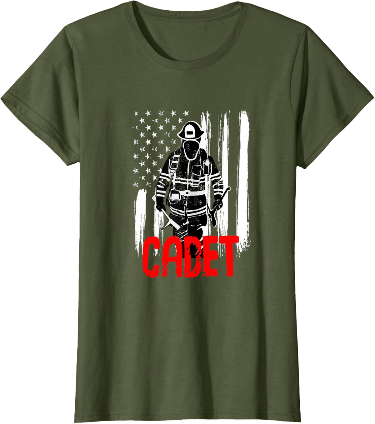 Fire Cadet Shirt for Firefighter in Training Academy Tees T-Shirts - Olive Green