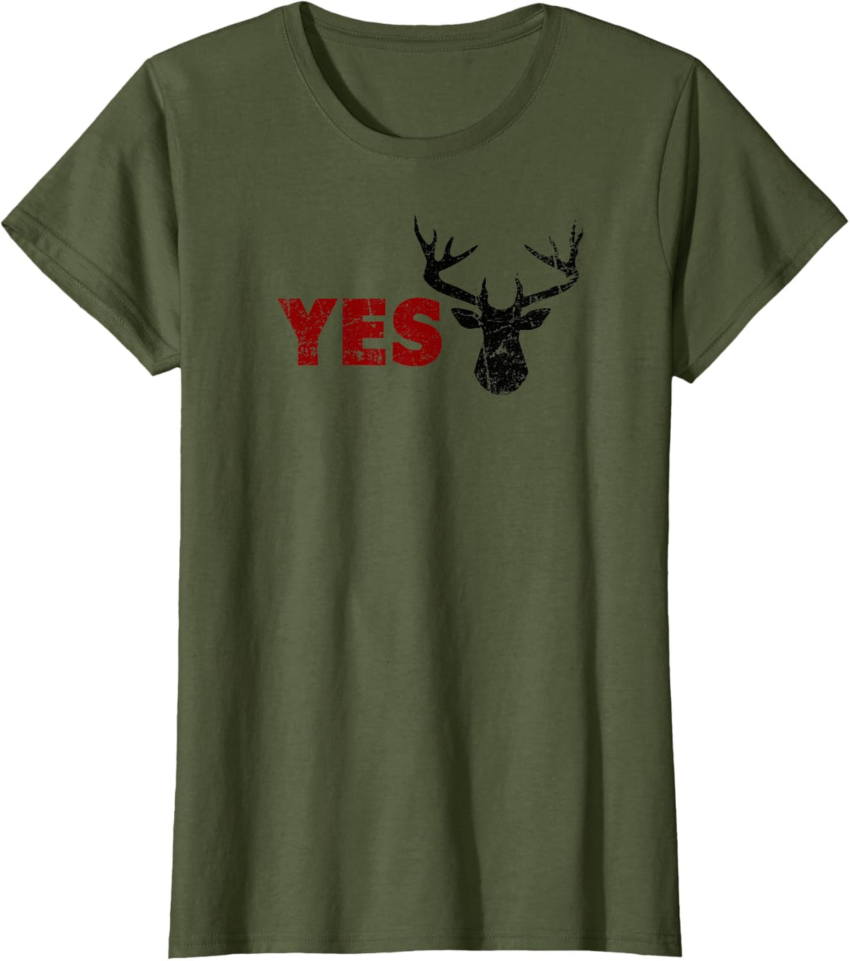 Husband DEER YES Dear Hunting Pun Happy Wife Funny T-Shirt - Olive Green