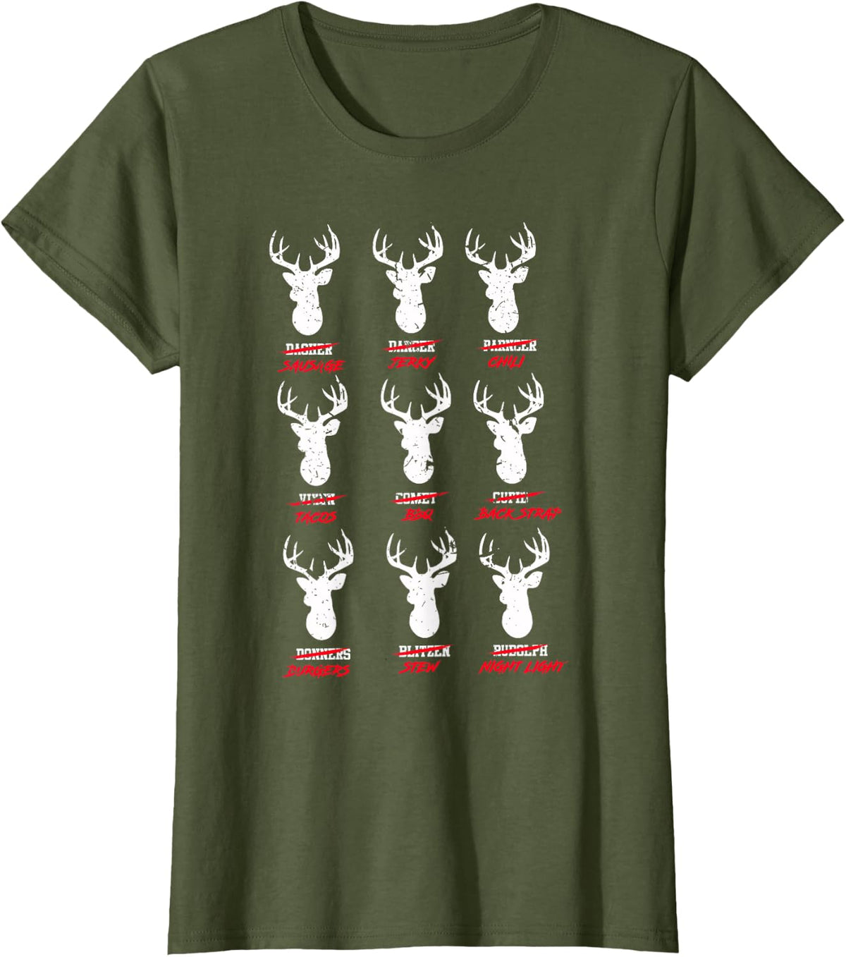 Funny Deer Hunters Santa's Reindeer - Deer Cuisine T-Shirt - Olive Green