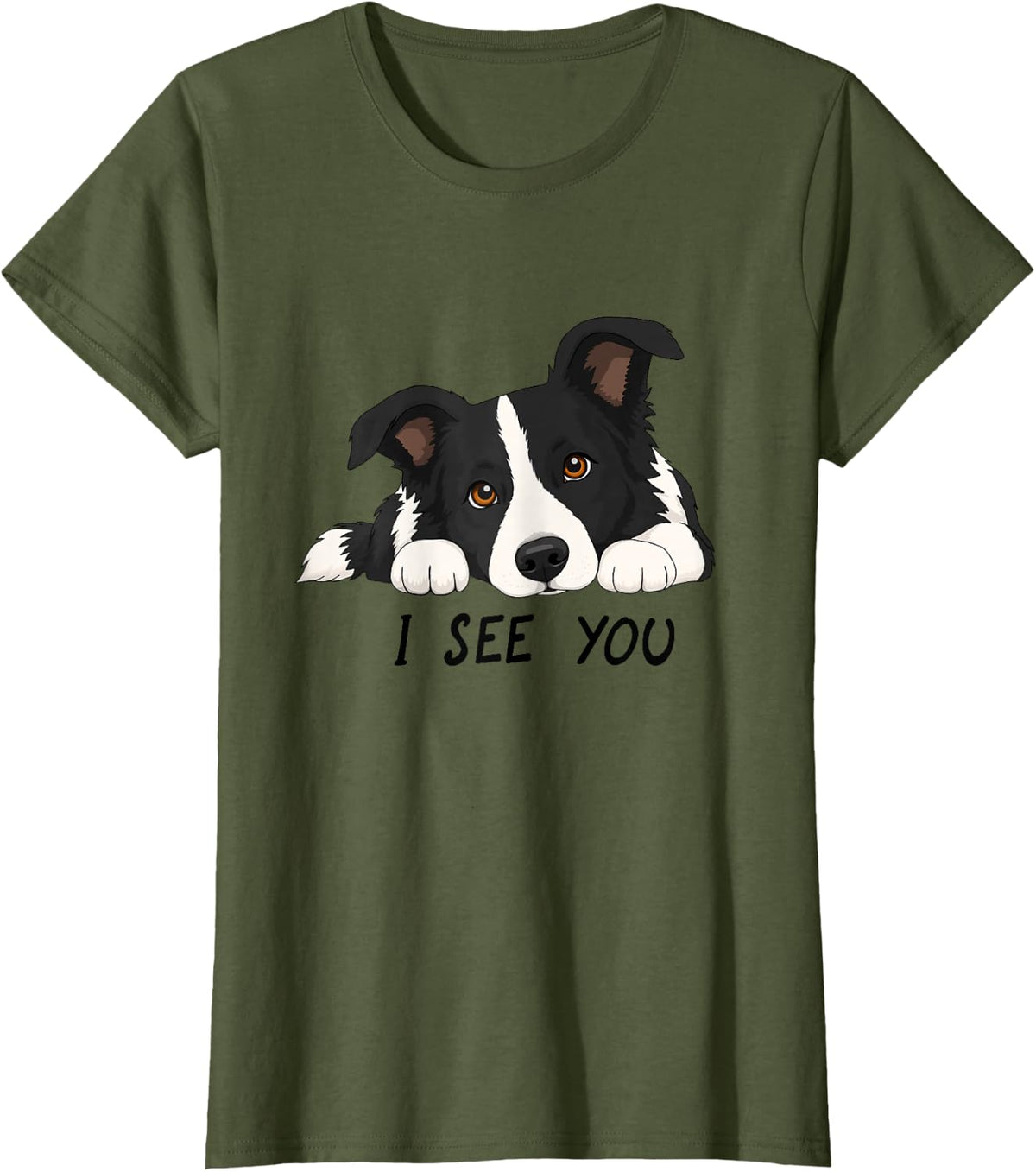 Border Collie I See You T-Shirt - Olive Green