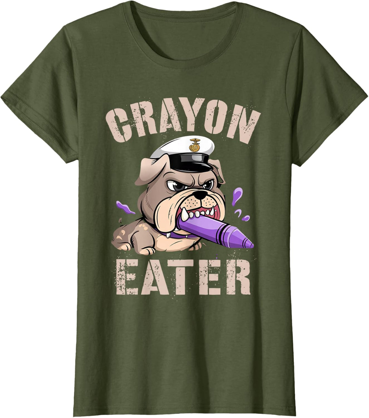 Funny Veteran Crayon Eater I Eat Bulldog Military Grunt Dad T-Shirt - Olive Green