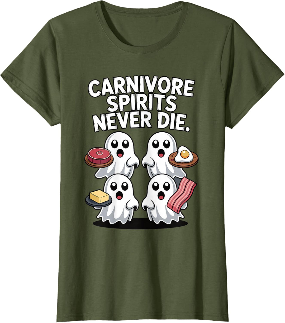 Carnivore Spirits Never Die Funny Ghost Halloween Low Carb T-Shirt - Olive Green
