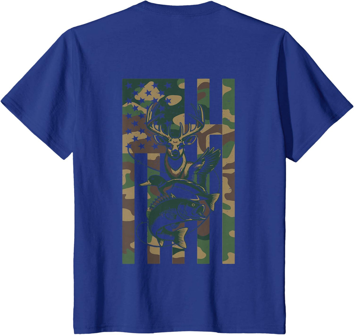 Youth Camo Hunting Shirt Cross Deer Duck Bass Fishing Camouflage Tee T-Shirt - Royal Blue