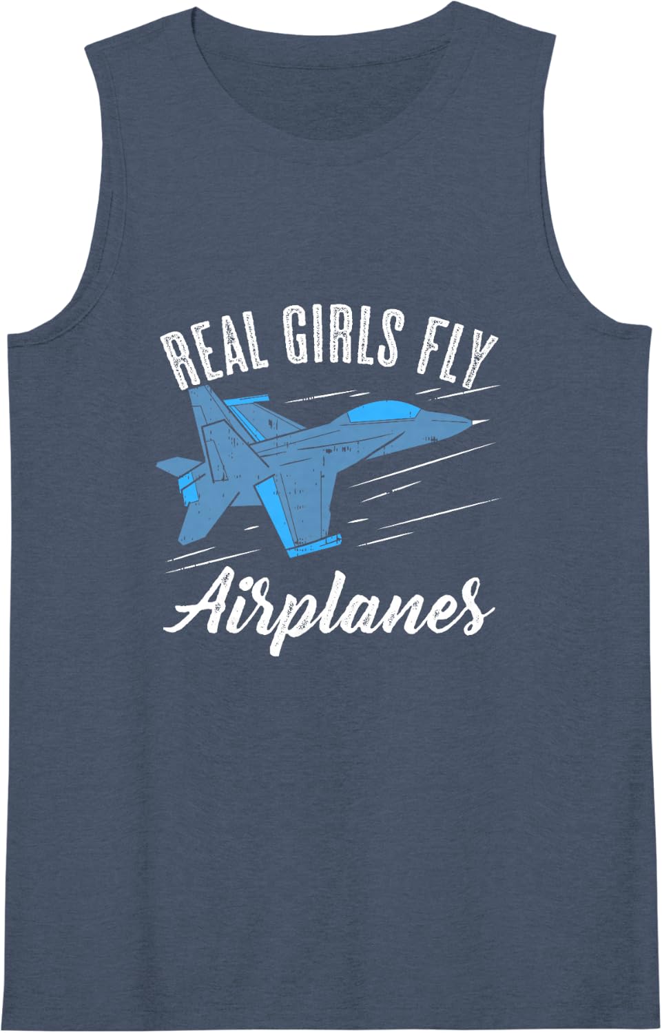 Women's Girls Fly Airplanes Funny Aviation Future Pilot Jet Lovers Sleeveless Tank Top - Navy Blue