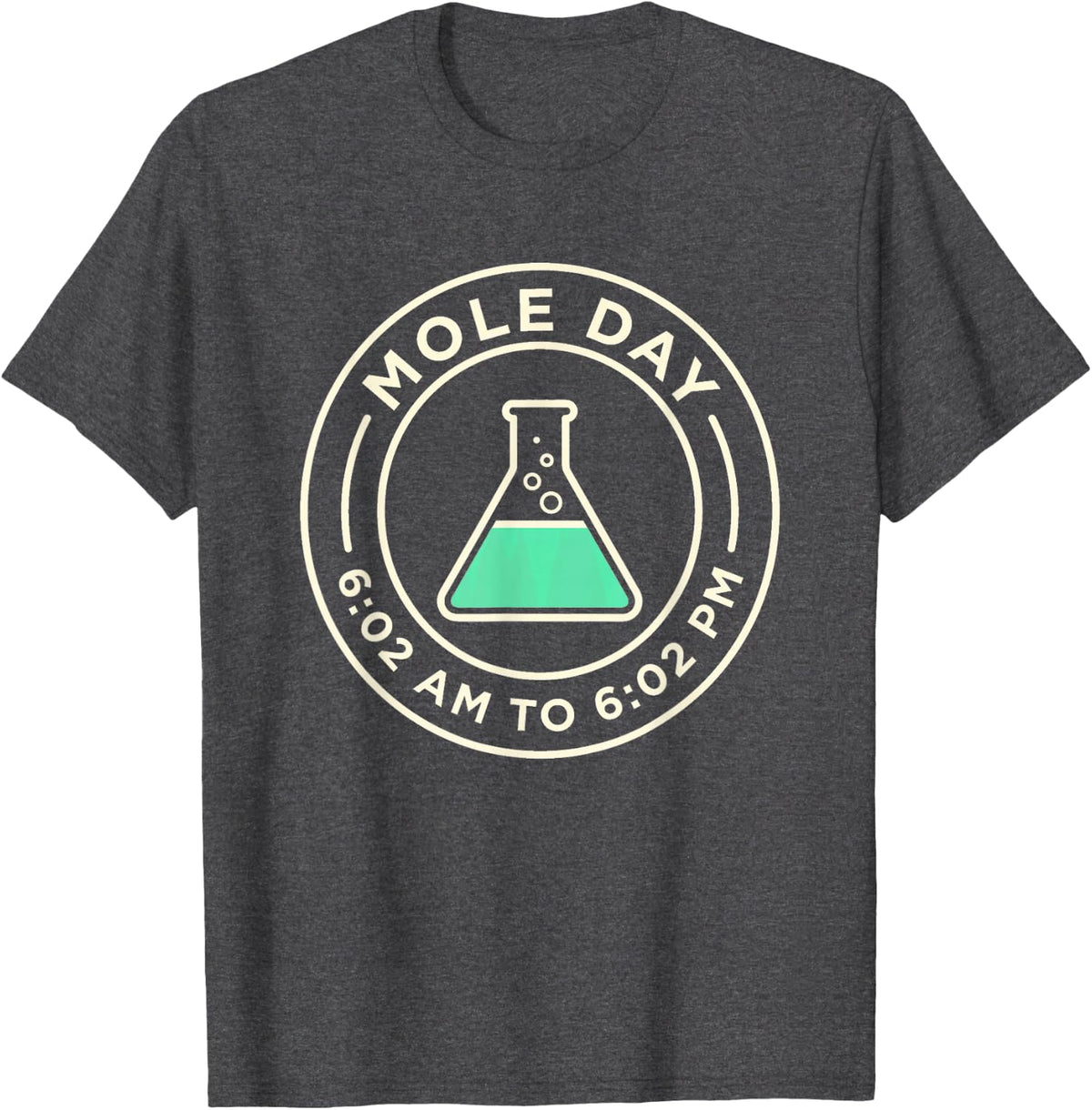 National Mole Day Chemistry Lab Beaker Circular Retro Badge T-Shirt - Dark Heather Grey
