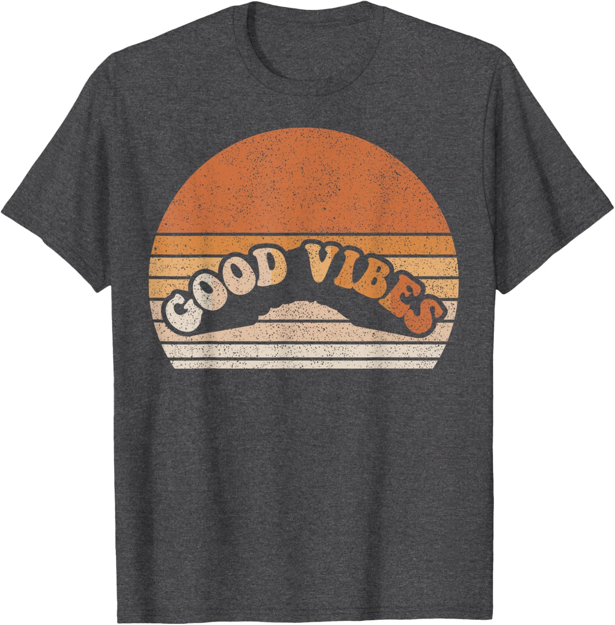 Good Vibes Retro 70s Style Vintage Distressed Sunset T-Shirt - Dark Heather Grey