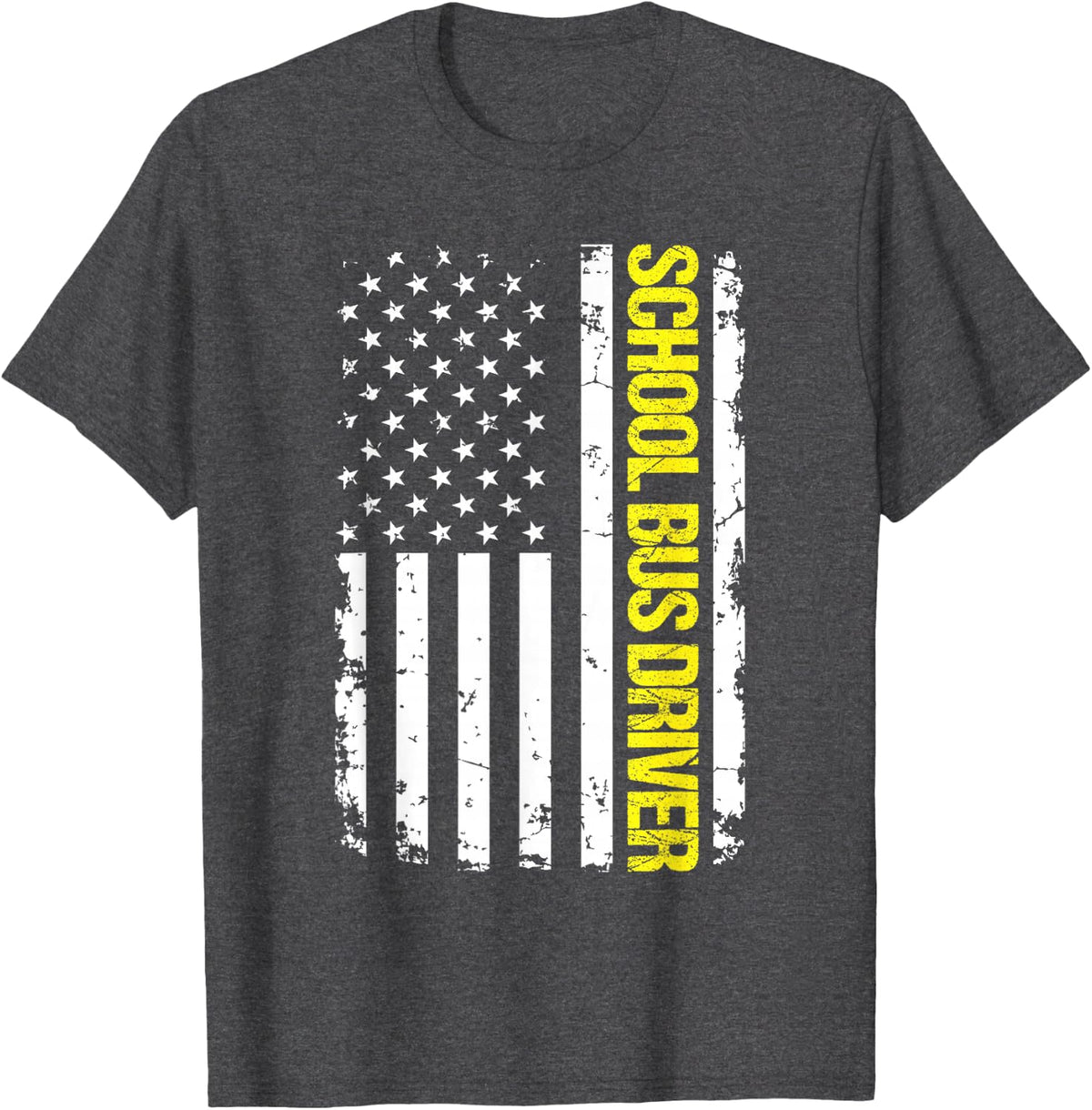 School Bus Driver USA Flag T-Shirt - Dark Heather Grey