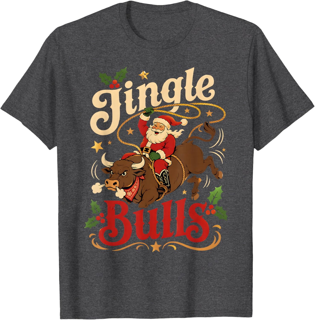 Bull Riding Christmas Rodeo Cowboy Rider T-Shirt - Dark Heather Grey